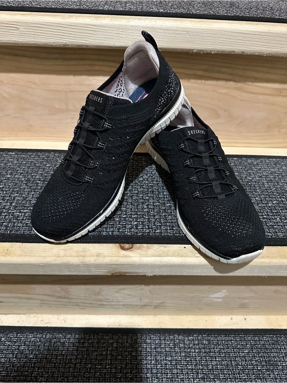 Skechers Black Knit Slip-On Sneakers with White Trim Size 9